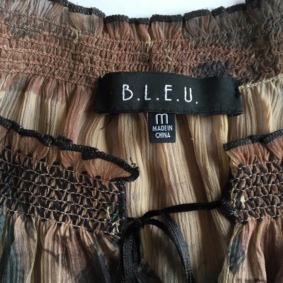 B.L.E.U. Brown Sheer Top Size M - Picture 5 of 7